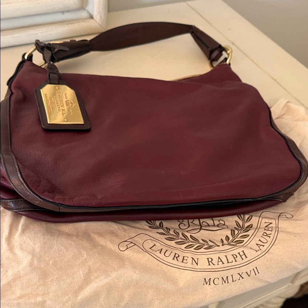 Lauren Ralph Lauren Dark Red Leather Shoulder Bag